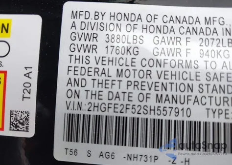 2025 Honda Civic Sport из США, поврежденный, VIN 2HGFE2F52SH557910